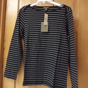 Tommy Bahama T-Shirt Long Sleeves ~Black + Gun Metal Stripes-Size: Large NWT $58